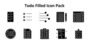 Solid Dolu stilde 10 simge içeren bu set, modern arayüz kullanımı için Todo 'nun temel elemanlarını kapsar.