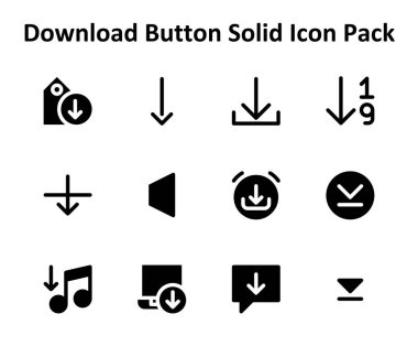 İndirme Düğmesi kavramlarını temsil eden 12 eşsiz Doldurulmuş biçim simgesinden oluşan temalı simge seti.