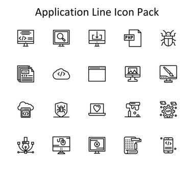 Temiz çizgi şeklinde tasarlanmış 20 vektör simgesi kümesi. Uygulamadan ilham alınmıştır, UI / UX tasarımı için mükemmeldir.