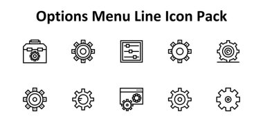 İnce Satır tarzında 10 simge içeren bu set, modern arayüz kullanımı için Seçenekler Menüsünün temel ögelerini kapsar.