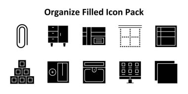Organize etrafında 10 Solid Doldurulmuş biçimindeki simgelerden indirilebilir vektör paketi indirilebilir. Basit, temiz ve kullanımı kolay..
