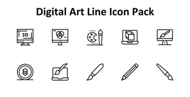 Bu paket, Dijital Sanat teması etrafında inşa edilmiş, İnce Satır biçiminde 10 temiz vektör simgesini içerir.