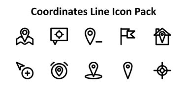 Bold Outline tarzında 10 simge içeren bu set, modern arayüz kullanımı için Koordinatların temel ögelerini kapsar.