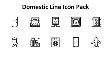 İnce Satır tarzında 10 simge içeren bu set, modern arayüz kullanımı için Yurtiçi Ögeleri kapsar.