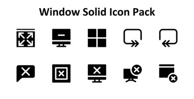 Pencere temasına dayalı Solid Fill tarzında 10 simge koleksiyonu. Dijital ve yaratıcı kullanım için ideal.