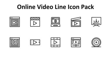 Çevrimiçi Video 'da ortalanmış 10 adet İnce Çizgi Stili simge koleksiyonu. Yaratıcı, teknolojik veya iş projeleri için ideal.