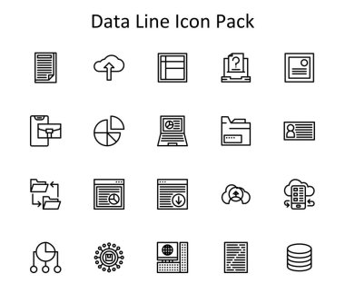 Bu simge seti Data 'yı temsil eden 20 Satır biçimi simgesini içerir. Cep telefonu, web ya da uygulama UI için harika.