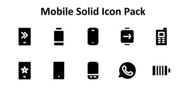 Mobile merkezli 10 Solid Fill tarzı simge koleksiyonu. Yaratıcı, teknolojik veya iş projeleri için ideal.
