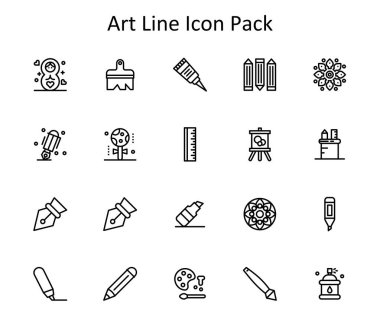 Bu paket, Sanat teması etrafında inşa edilmiş, Satır biçiminde 20 temiz vektör simgesini içerir.