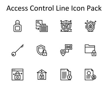 Satır biçiminde 12 simge içeren bu set, modern arayüz kullanımı için Erişim Kontrolü 'nün çekirdek elemanlarını kapsar.