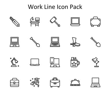 İş etrafında 20 simge içeren modern simge paketi, satır biçiminde oluşturuldu. Arayüzler ve dijital ürünler için tasarlandı.