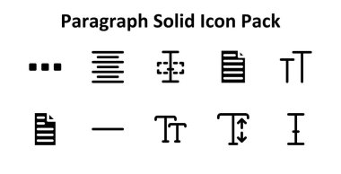 Paragraf temasına dayalı 10 ölçeklenebilir Solid Fill biçimi simgesi. Temiz ve profesyonel tasarım için mükemmel..
