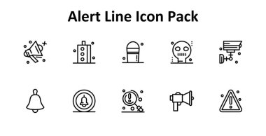 Alarm durumuna göre 10 İnce Hat simgesi içeren en küçük simge seti. Gösterge panelleri ve mobil tasarım için ideal.