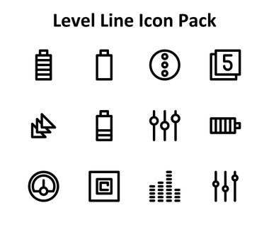 Taslak biçiminde 12 simge içeren bu set, modern arayüz kullanımı için Seviye 'nin çekirdek elemanlarını kapsar.