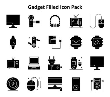 Bu paket, Gadget teması etrafında inşa edilmiş, Solid Dolu stil 20 temiz vektör simgesini içerir.