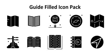 Kılavuz etrafında 10 simge içeren modern simge paketi, Solid Dolu biçiminde oluşturuldu. Arayüzler ve dijital ürünler için tasarlandı.