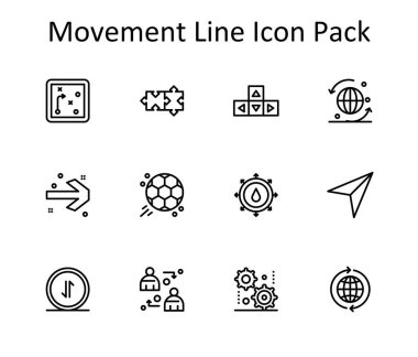 Satır biçiminde 12 simge içeren bu set, modern arayüz kullanımı için Hareketin temel elemanlarını kapsar.
