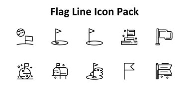 Bayrak temasına dayalı 10 simge İnce Çizgi biçiminde koleksiyon. Dijital ve yaratıcı kullanım için ideal.