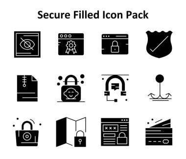 Solid Dolu stilde 12 simge içeren bu set, modern arayüz kullanımı için Güvenli 'in çekirdek elemanlarını kapsar.