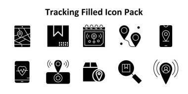İz sürme etrafında 10 simge içeren modern simge paketi, Solid Doldurulmuş biçiminde oluşturuldu. Arayüzler ve dijital ürünler için tasarlandı.