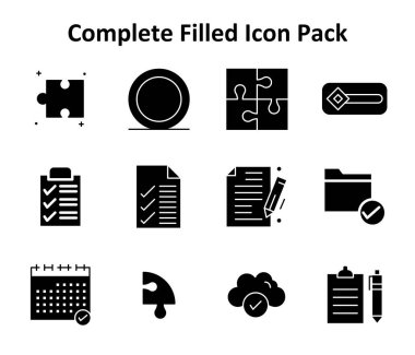 Solid Dolu stilde 12 simge içeren bu set, modern arayüz kullanımı için Tamamlanmış temel elementleri kapsar.