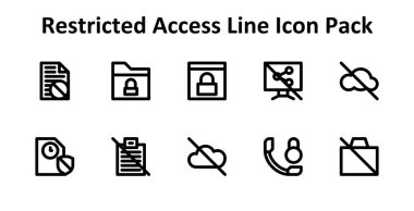 Bold Outline biçiminde oluşturulan Sınırlı Erişim etrafında 10 simge içeren modern simge paketi. Arayüzler ve dijital ürünler için tasarlandı.