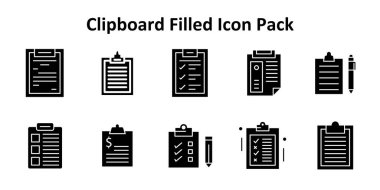 Solid Doldurulmuş biçimdeki 10 simgenin vektör illüstrasyon kümesi, Pano konusuna odaklanmış.