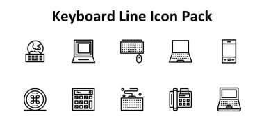 Klavye konusuna odaklanmış, İnce Satır biçiminde 10 simgenin vektör illüstrasyonu.