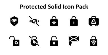 Koruma Temelinde 10 Solid Fill simgesinin yer aldığı en küçük simge seti. Gösterge panelleri ve mobil tasarım için ideal.