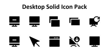Masaüstü merkezli 10 Solid Fill tarzı simge koleksiyonu. Yaratıcı, teknolojik veya iş projeleri için ideal.