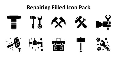 Bu paket, Tamir teması etrafında inşa edilmiş, Solid Dolu stil 10 temiz vektör simgesini içerir.