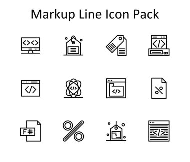 Markup merkezli 12 Satır tarzı simge koleksiyonu. Yaratıcı, teknolojik veya iş projeleri için ideal.