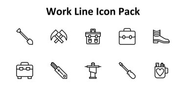 Çalışma kavramlarını temsil eden 10 eşsiz İnce Satır biçiminde simge içeren temalı simge seti.