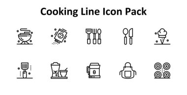 İnce Satır tarzında 10 simge içeren bu set, modern arayüz kullanımı için Aşçılık 'ın temel elementlerini kapsar..