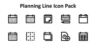 Planlama temasına dayanan 10 ölçeklenebilir Kalın Dış Hatlar simgesi. Temiz ve profesyonel tasarım için mükemmel..
