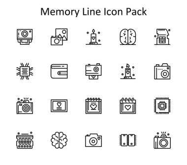 Hafıza tabanlı 20 Satır simgesi içeren en küçük simge seti. Gösterge panelleri ve mobil tasarım için ideal.