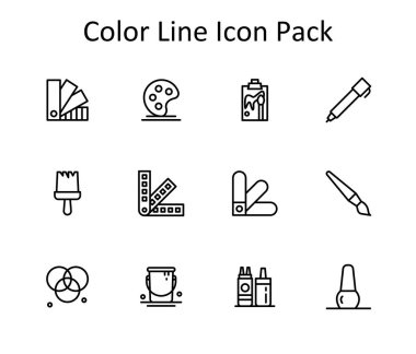 Bu simge paketi tutarlı bir çizgi tasarım tarzında Rengi temsil eden 12 vektör simgesini içerir.