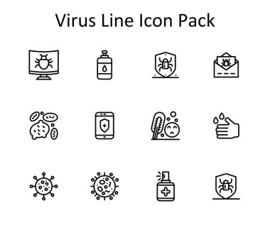 Virüs 'ün etrafında 12 satırlık simgelerden oluşan bir paket. Web siteleri, uygulamalar ve dijital projeler için uygundur.
