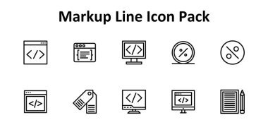 Bu paket, Markup teması etrafında inşa edilmiş İnce Satır biçiminde 10 adet temiz vektör simgesini içerir.