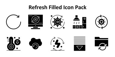 Refresh tabanlı 10 Katı Dolu simge içeren en küçük simge seti. Gösterge panelleri ve mobil tasarım için ideal.