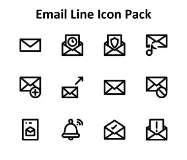 E- posta konu üzerine odaklanmış, Taslak biçimli 12 simge vektör illüstrasyon seti.