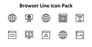 Tarayıcı teması için İnce Hat tarzında 10 profesyonel vektör simgesi. Çok yönlü ve ölçeklenebilir.