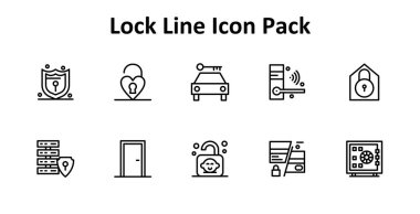 Bu simge seti Lock 'u temsil eden 10 İnce Satır biçiminde simge içerir. Cep telefonu, web ya da uygulama UI için harika.