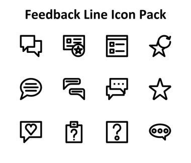 Outline biçiminde oluşturulan, Geribildirim etrafında 12 simge içeren modern simge paketi. Arayüzler ve dijital ürünler için tasarlandı.