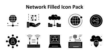 Network merkezli Solid Doldurulmuş 10 simge koleksiyonu. Yaratıcı, teknolojik veya iş projeleri için ideal.