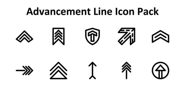 Modern icon pack of 10 icons themed around Advancement, created in Bold Outline format. Designed for interfaces and digital products.