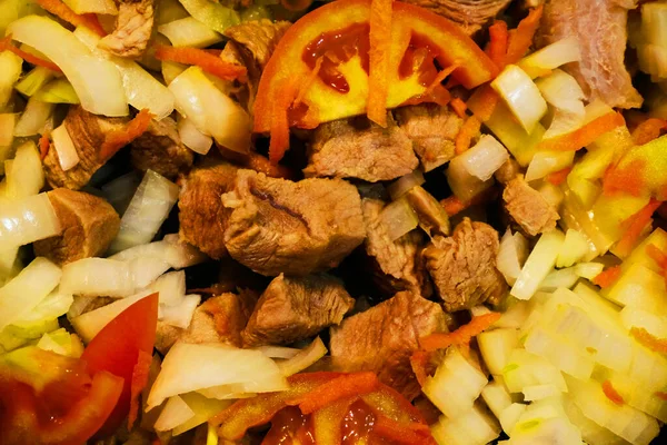 Fleisch Mit Gemüse Leckeres Rindfleisch Mit Quitte — Stockfoto
