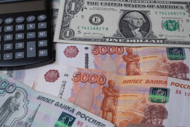 Dolor USA ve ruble nakit, yakın plan, kankülatör