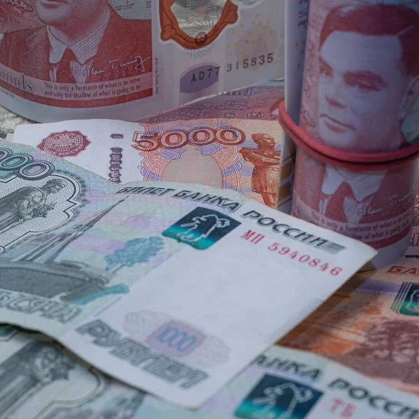 Russian Ruble British Pounds Cash — Stock Photo, Image