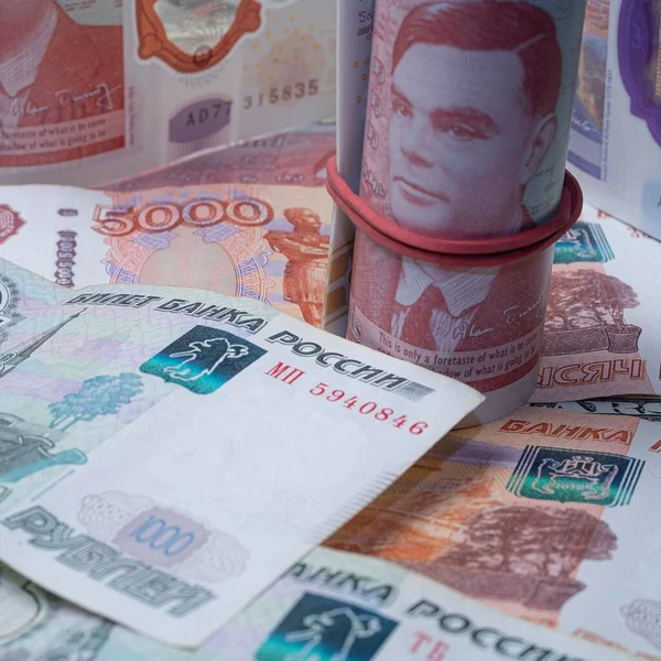 Ρωσικό Ρούβλι Βρετανικές Λίρες Μετρητά — Φωτογραφία Αρχείου